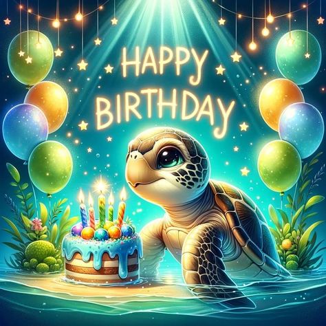 Happy Birthday Turtle, Birthday Message For Friend, Happy Birthday Wishes Messages, Birthday Wishes Pics, Greeting Cards Quotes, Happy Turtle, Cute Animal Quotes, Happy Birthday Kids, Rhinestone Embroidery