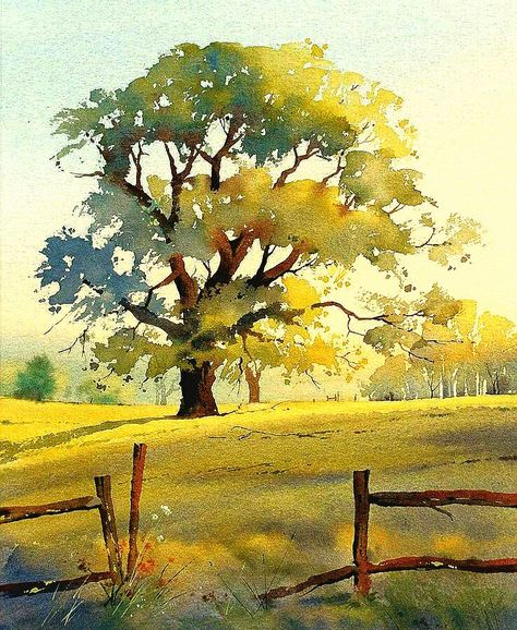 Watercolor Paintings Of Trees, Loose Watercolor Trees, Autumn Trees Watercolor, Watercolor Trees Landscape, Watercolour Inspiration Landscape, Tree Drawing Watercolor, Trees Reference, Summer Watercolor Paintings, Trees With Watercolor