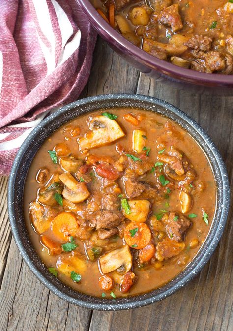 Perfect Beef Stew Recipe with Mushrooms (Easy Crockpot Beef Stew) #ASpicyPerspective #beefstew #crockpot #slowcooker Best Beef Stew Recipe, Beef And Mushroom Stew, Easy Beef Stew Recipe, Venison Stew, Cozy Dinners, Easy Beef Stew, Mushroom Stew, Spiced Beef, Beef Stew Crockpot