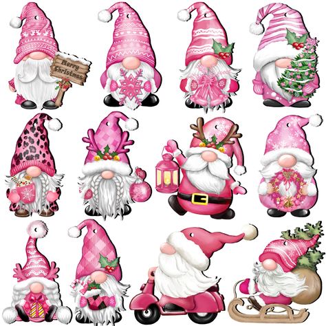 Gnome Wood Ornaments, Gnome Wooden Ornaments, Dollar Tree Wooden Cut Out Gnomes On Skates, Pink Christmas Gnomes, Valentine Gnomes Painted On Wood, Vintage Rose, Wooden Santa, Santa Doll, Gnome Ornaments