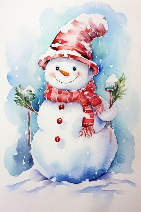 Christmas Pictures Vintage, Xmas Drawing, Christmas Canvas Art, Christmas Card Art, Snowman Painting, Watercolor Christmas Cards, Christmas Card Crafts, Christmas Card Template, Paint Cards