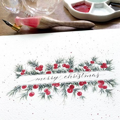 holiday diy, watercolor art, merry christmas, christmas watercolor, christmas diy, watercolor florals Christmas Painted Cards, Merry Christmas Watercolor Card, How To Watercolor Christmas Cards, Caligraphy Christmas Cards, Watercolor Postcards Christmas, Watercolour Christmas Cards Diy, Christmas Watercolor Cards Simple, Merry Christmas Cards Handmade, Christmas Cards Watercolor Simple