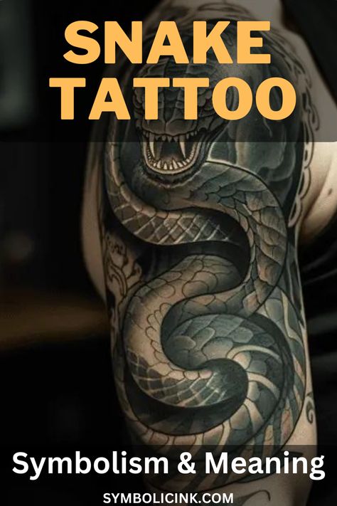 Snake Tattoo Meaning Tattoos That Go With Snakes, Angel Snake Tattoo, Snake Biting Tattoo, Snake Tattoos Men, Year Of The Snake Tattoo, Cool Snake Tattoos, Snake Tattoo Men, Snakes Tattoo, Snake Meaning