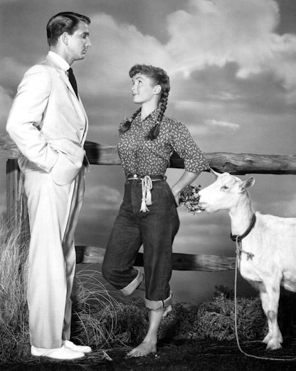 Leslie Nielsen, Debbie Reynolds and goat for Tammy and the Bachelor 1957 Tammy And The Bachelor, Leslie Nielsen, Anne Francis, Debbie Reynolds, Celebrity Photography, Iconic Images, Classic Actresses, The Bachelor, Movie Couples