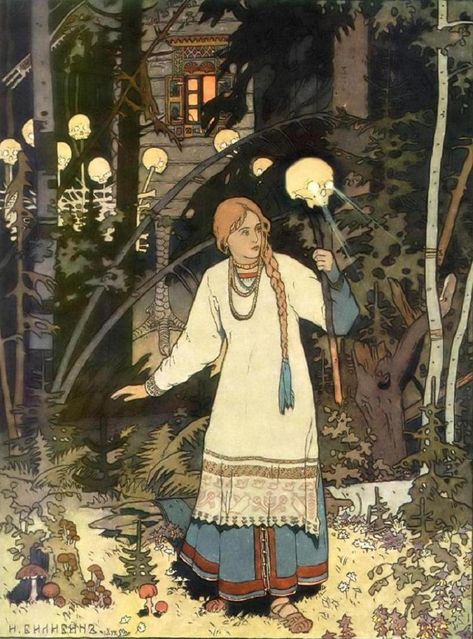 Ivan Bilibin. 5. ‘Vasilisa the Beautiful’ Vasilisa the Beautiful. 1900 | Art and Faith Slavic Halloween, Vasilisa The Beautiful, Ivan Bilibin, Slavic Folklore, Fantasy Concept, Digital Museum, Fairytale Illustration, Baba Yaga, Art Et Illustration