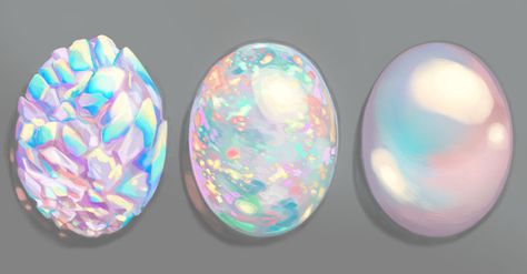 Quick material study. Angel Aura vs. Opal vs. Pearl. Gem Drawing, Opal Eyes, Opal Art, Crystal Drawing, Angel Aura, Digital Painting Tutorials, Digital Art Tutorial, Painting Tips, Eye Drawing