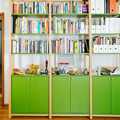 Ikea Ivar shelving system painted. I like the combo of raw wood with glossy paint. Ivar Shelving, Ivar Shelves, Edinburgh Apartment, Ikea Ivar Shelves, Ivar Regal, Melbourne Apartment, Live Work Space, Hacks Ikea, Ikea Ivar