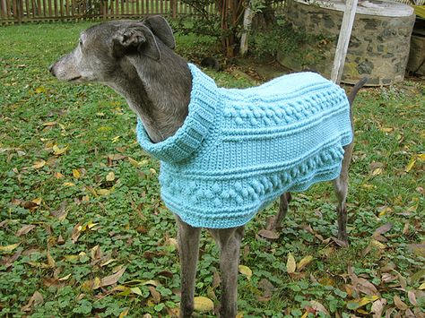 This is a pattern to crochet a sweater for a Greyhound or similar size dog. Description from crochette.net. I searched for this on bing.com/images Dog Crochet Sweater, Greyhound Dog Sweater, Dogs Crochet, Crochet Dog Sweater Free Pattern, Italian Greyhound Clothes, Crocheted Dog, Large Dog Sweaters, Dog Coat Pattern, Dog Sweater Crochet Pattern