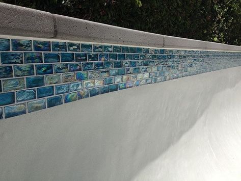 Pool Waterline Tile, Pool Waterline, Waterline Pool Tile, Waterline Tile, Backyard Refresh, Pool Tile Designs, Backyard Vacation, Pool Makeover, Pool Plaster