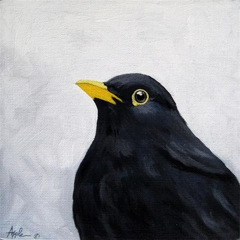 Blackbirds Art, Blackbird Art, Beginner Art, Black Art Painting, Paintings I Love, Arte Animal, Bird Drawings, Birds Painting, Crows