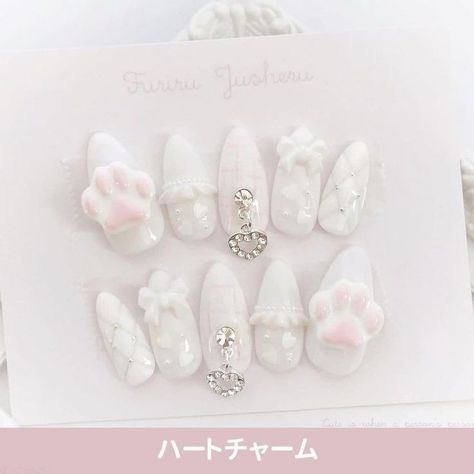 Japanese Kawaii Nails, Kawaii Winter Nails, Cute Japanese Nails, Japanese Nail Art Kawaii, Nails Japanese, Paw Nails, Asian Nails, Korean Nails, Cute Nail Art Designs