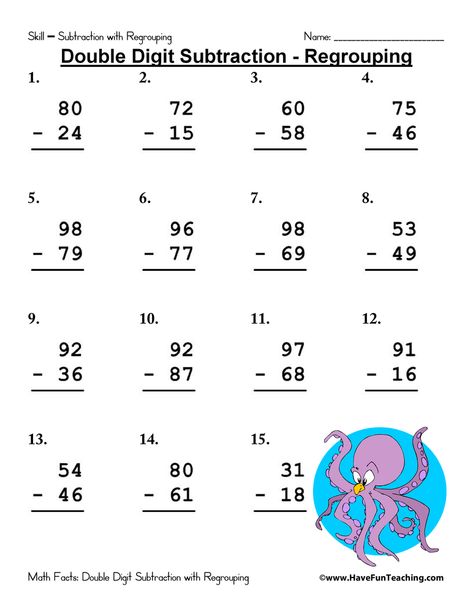 Subtraction With Regrouping Worksheets, Math Subtraction Worksheets, Teaching Subtraction, Regrouping Subtraction, Math Fact Worksheets, Subtraction With Regrouping, Free Printable Math Worksheets, Math Subtraction, Subtraction Practice