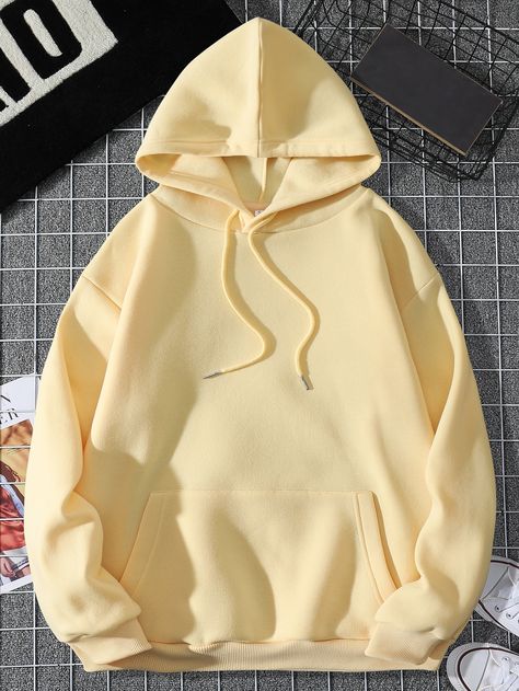 Color Amarillo Pastel, Human Body Shape, Women Sweatshirts, Lined Hoodie, Yellow Hoodie, Winter Pullover, Yellow Sweatshirt, Knitted Hood, Kangaroo Pocket Hoodie