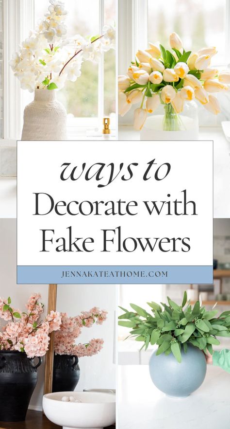 Add fake flowers decor to your bedroom or living rooms with stylish vase displays. Use faux plants decor and fake flower arrangements for simple plants decoration ideas. These tips make home decor plants and decorating with fake flowers easy and chic. Plants Decoration Ideas, Fake Flowers Decor, Home Decor Plants, Faux Plants Decor, Fake Flower Arrangements, Flowers Easy, Spring Arrangements, Vase Display, Flower Bedroom