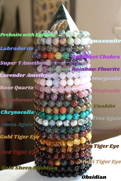 Different Bead Types, Crystal Bracelet Collection, Types Of Beads For Bracelet, Pretty Bracelets Bead, Beaded Crystal Bracelets, Amethyst Stone Bracelet, Crystal Bead Bracelet Ideas, Crystal Bracelets Aesthetic, Stone Bracelet Ideas