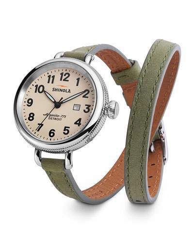 Shinola Birdy Leather Double-Wrap Watch, 34mm Leather Strap Watch Women, Shinola Watch, Wrap Watches, Shinola Detroit, Jewelry Fancy, Water Resistant Watch, Americana Fashion, Leather Watch Bands, Wallet Accessories