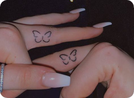 matching butterfly tattoos on finger Matching Finger Tattoos Best Friends, Matching Butterfly Tattoos, Matching Finger Tattoos, Matching Bff Tattoos, Matching Tattoos For Best Friends, Matching Friend Tattoos, Matching Friend, Butterfly Tattoos, Best Friend Tattoos