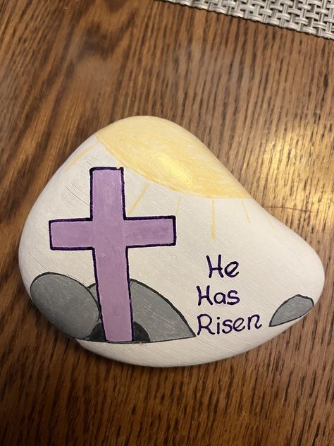 He Is Risen Painted Rocks, He Has Risen, Christian Rock, Rock Painting Patterns, Bible Quote, Rock Painting Designs, Painting Designs, Rock Painting Art, He Is Risen