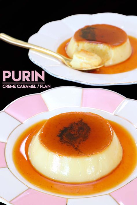 Leche Flan 🍮 Crème Caramel / “Purin” | Recipe + Video Tutorial courtesy of @seonkyounglongest.com - #purin Japanese Flan, Purin Recipe, Caramel Flan, Seonkyoung Longest, Facebook Recipes, Homemade Sushi, Korean Recipes, Creme Caramel, Kale Recipes