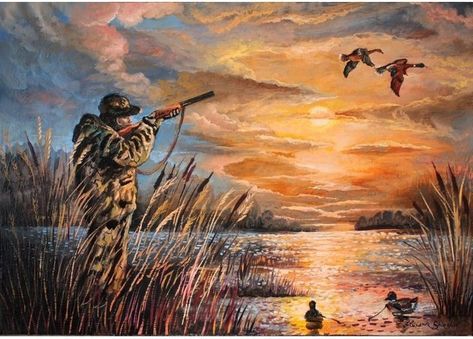 Duck Hunting Painting Canvas, Duck Hunting Art, Duck Hunting Painting, Antler Art Drawing, Hunting Artwork, Duck Hunting Dogs, Waterfowl Art, Hunting Painting, Christmas Pebble Art