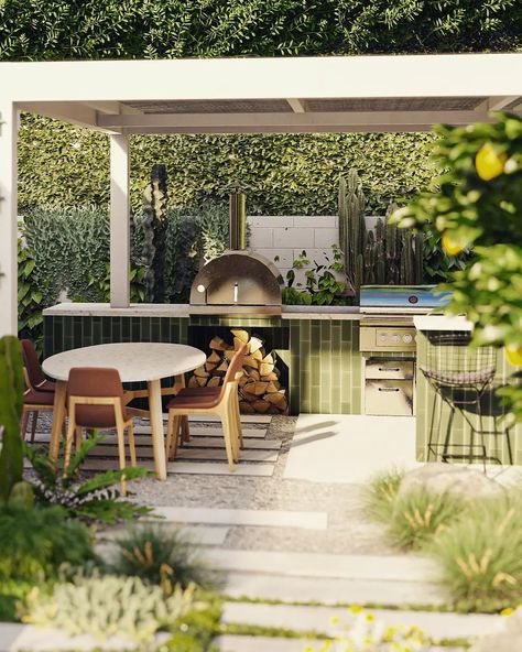 Garrett Reger (@reger_regenerative) • Instagram photos and videos Midcentury Modern Outdoor Kitchen, Simple Outdoor Grilling Area Patio Ideas, Tiled Outdoor Kitchen, Sketchup Architecture, Dream Outdoor Kitchen, Alfresco Designs, Backyard Renovations, Montezuma, Outdoor Kitchen Patio