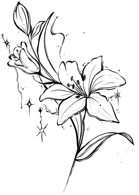 Lilly Floral Tattoo Design, Tiger Lilies Drawing, Hedychium Coronarium Tattoo, Lillies Tattoo Stencil, Tiger Lily Line Art, Lilies Flower Drawing, Water Lily And Carnation Tattoo, Tiger Lily Arm Tattoo, Lilie Flower Tattoo Design