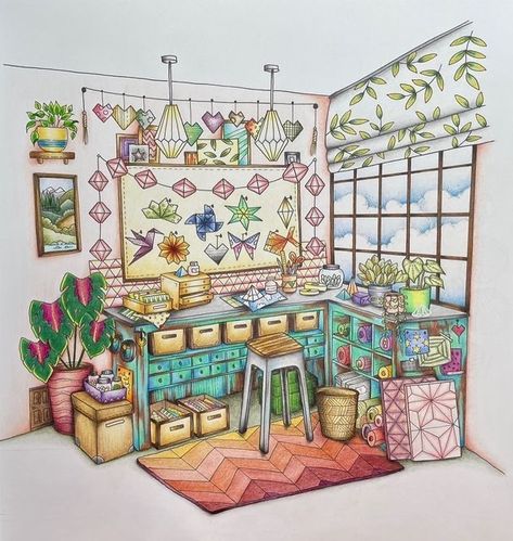 Johanna Basford Rooms Of Wonder Gallery, Johanna Basford Rooms Of Wonder Finished Pages, Rooms Of Wonder Finished Pages, Rooms Of Wonder, Fabercastell Polychromos, Colouring Inspiration, Joanna Basford, Johanna Basford Coloring Book, Coloring Inspiration