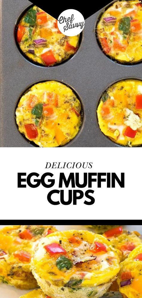 Save this Gluten Free and Healthy Egg Muffin Cups Recipe! These Egg Muffin Cups are a great way to meal-prep a healthy breakfast or snack and keep it stocked in your freezer any time you need it! These veggie egg muffin cups are loaded with bell peppers, onions, spinach and spices. Follow Chef Savvy for more Easy Meal Prep recipes! Best Egg Muffins Breakfast, Easy Egg Cups Breakfast Muffins, Egg Casserole In Muffin Cups, Egg Bites Muffin Tins, Egg Muffin Cups Healthy, Veggie Egg Muffins, Egg Muffins Breakfast Healthy, Egg Muffins Healthy, Easy Meal Prep Recipes