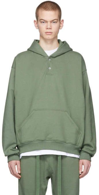 Fear Of God Fear of God Green Sixth Collection Everyday Henley Hoodie - Shop Now! Hoody Outfits, God Clothing, Henley Hoodie, Raglan Hoodie, French Terry Hoodie, Fear Of God, Sweat Shorts, Workout Hoodie, Hoodie Design