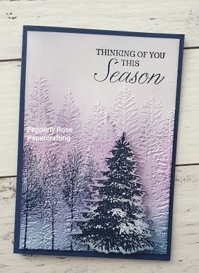 Stampin Up Evergreen Forest, Stampin Up Evergreen, Evergreen Forest 3d Embossing Folder, Stamped Christmas Cards, Winter Woods, Evergreen Forest, Wood Card, Homemade Christmas Cards, Stampin Up Christmas Cards