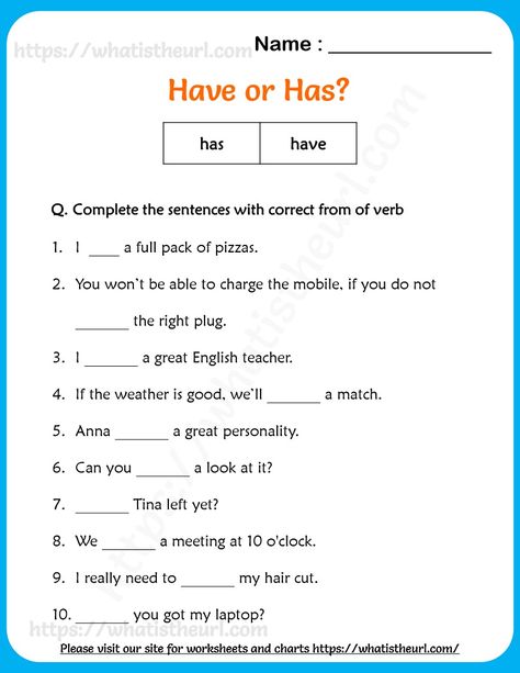 This PDF is a pack of questions with Has and Have usage. The students need to use correct form (has or have) to complete the sentence. The key are provided to refer he answers, Using Have And Has Worksheet, Use Of Has And Have Worksheet, Has Have Worksheets, Verbs Kindergarten, Classroom Tree, Grade Three, Kids Worksheet, First Grade Math Worksheets, English Today