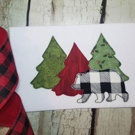 Trees with Bear Woodland Applique Design for Winter Christmas | Etsy Bee Applique, Christmas Stitching, Christmas Applique Designs, Bear Applique, Applique Christmas, Sewing Christmas, Candle Mats, Big Bee, Woodland Trees