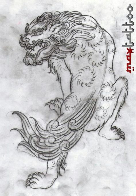 Chinese Lion Tattoo Design, Pixiu Chinese Tattoo, Chinese Guardian Lion Tattoo, Chinese Lion Drawing, Chinese Lion Tattoo, Foo Dog Art, Dog Tattoo Design, Foo Dog Tattoo Design, Foo Dog Tattoo