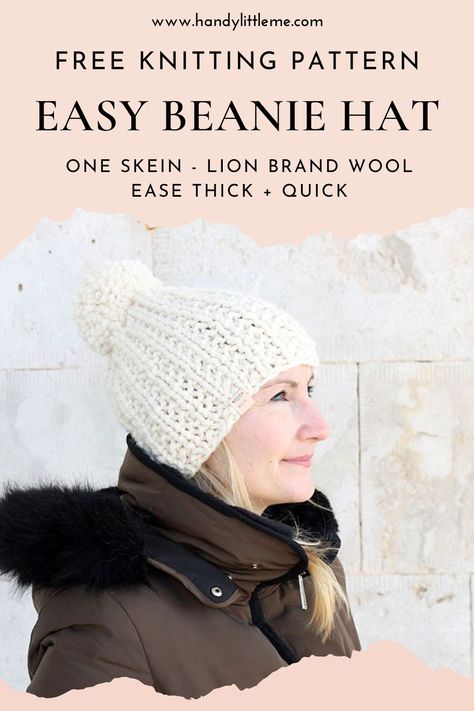 Easy beanie hat pattern. Make a cozy knitted hat using one skein of Lion Brand Yarn ready for the colder months with this free pattern. #hat #knitting #knithat #freehatpatterns #freeknittingpatterns Knit Hat Pattern Easy, Wearable Accessories, Crochet Headwear, Beanie Knitting Patterns Free, Beanie Knitting, Beanie Hat Pattern, Lion Brand Wool Ease, Knitting Patterns Free Hats, Hat Knitting