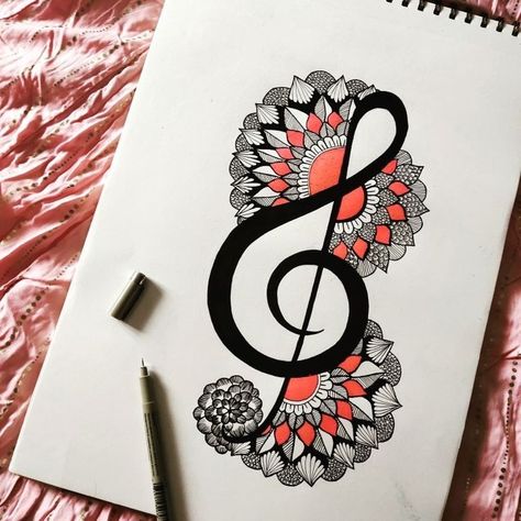 Mandala Pencil Art, Music Related Sketches, Simple Cute Mandala Art, Mandala Painting Easy, Music Mandala Art, Mandala Art Simple Design, Cute Mandala Art, Doodle Mandala Art, Music Mandala