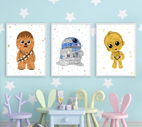 Star Wars Nursery Wall Art, Nursery Ideas Star Wars, Grogu Nursery, Baby Star Wars Nursery, Star Wars Nursery Ideas, Star Wars Nursery Girl, Starwars Nursery, Baby Star Wars Characters, Star Wars Baby Nursery