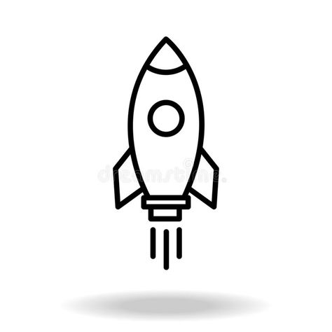 Outline rocket ship with fire. Isolated on white. Flat line icon. Vector illustration with flying rocket. Space travel. Project st stock illustratio Rocket Outline, White Board Drawings, Rocket Cartoon, Toddler Art Projects, Rocket Ship, Toddler Art, Line Icon, Space Travel, Rocket