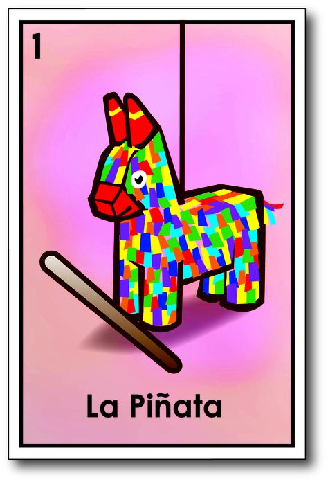 Today's Lotería Card: La Piñata! Did you know piñatas used to be made out of clay pots rather than paper-maché? Millennial Loteria Cards, Loteria Cards Aesthetic, Mexico Culture Art, Mexican Restaurant Decor, Alcohol Games, Cricut Decals, Loteria Cards, Mexican Party Theme, Mexico Culture