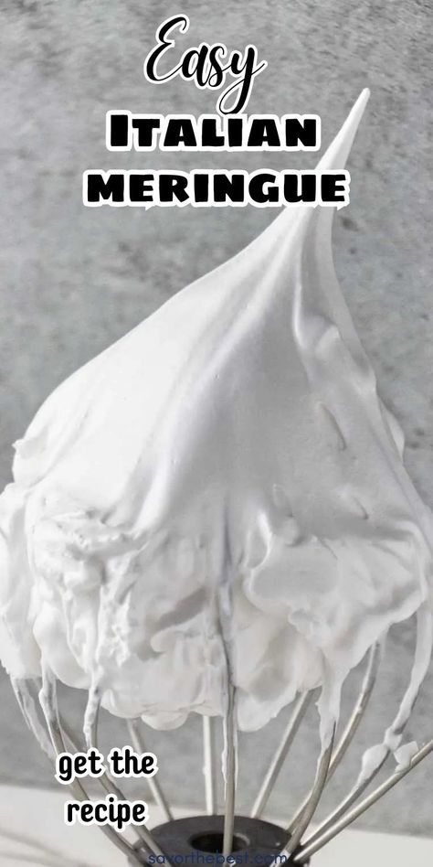 Italian Meringue is the unsung hero of the baking world. This isn’t your average, run-of-the-mill meringue. This is smooth, fluffy, and holds up without weeping. It makes the most stable meringue and tastes like marshmallow cream. Fancy Meringue Desserts, Perfect Meringue For Pie, Swiss Meringue Recipe, Cooked Meringue Recipe, French Meringue Recipe, How To Make Meringue For Pie, Merengue Recipe Easy, Marange Recipe, Best Meringue Recipe