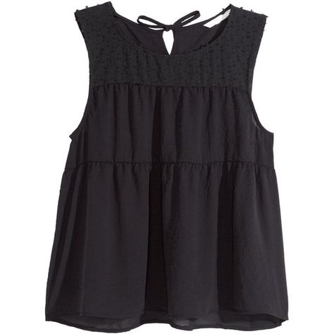 H&M Tiered top (30 ILS) ❤ liked on Polyvore featuring tops, shirts, black, tie shirt, woven shirts, shirt tops, chiffon tops and woven top Black Chiffon Shirt, Chiffon Sleeveless Top, Chiffon Tank Tops, Embroidered Shirts, Tiered Tops, Sleeveless Shirts, Black Sleeveless Top, Tie Dye Tank Top, Black Chiffon