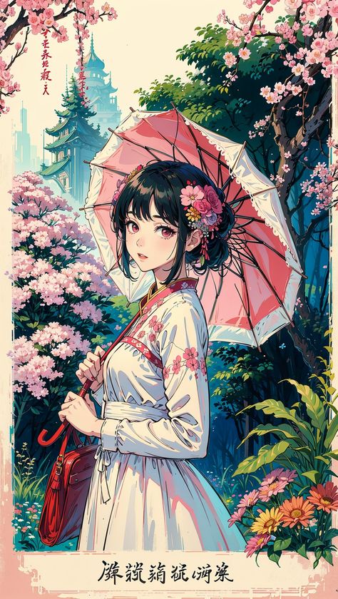 Anime art, Japanese girl, umbrella, beam dress, black hair Woman Umbrella, Anime Woman, Iconic Art, Best Anime, Anime Style, Umbrella, Anime Art, Fan, Anime