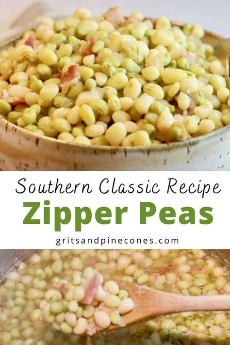 Lady Cream Peas Recipe, Zipper Peas Recipe, Dinner With Cornbread, Butter Peas Recipe, Dinners With Cornbread, Zipper Peas, How To Cook Peas, Homemade Cream Corn, Smoked Pork Chops