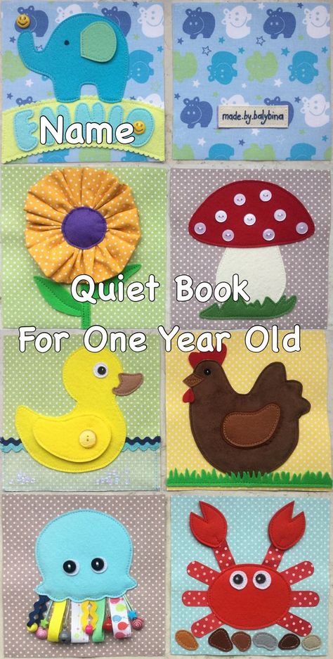 Quiet No one for a 1 year old. Busy Book 1 Year, Quiet Book For One Year Old, Diy Quiet Book For Baby, Quiet Book 1 Year, Soft Books For Babies Diy, Quiet Book Ideas Diy, Baby Busy Book Diy, Sensory Book Diy, Busy Book Ideas