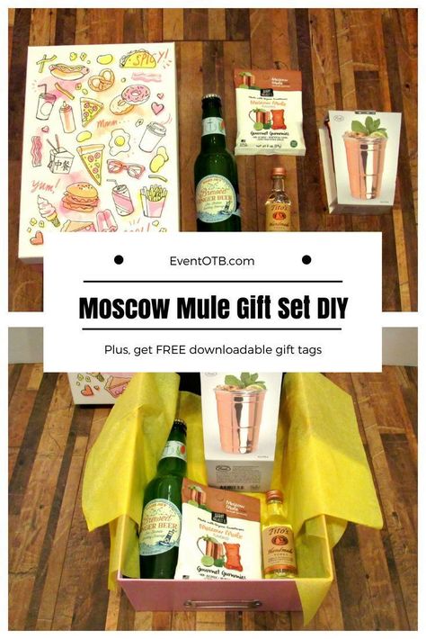 EventOTB.com || Moscow Mule Gift DIY Create a super fun gift box themed around the Moscow Mule. This blog post walks you through the items you'll need to create your gift box. #moscowmule #cocktailgift #giftideasfordrinkers #giftideas #giftbox Moscow Mule Basket, Moscow Mule Gift Set, Moscow Mule Gift, Diy Gifts For Girlfriend, Diy Gifts For Dad, Diy Gifts For Mom, Cocktail Gifts, Creative Diy Gifts, Diy Gifts For Friends