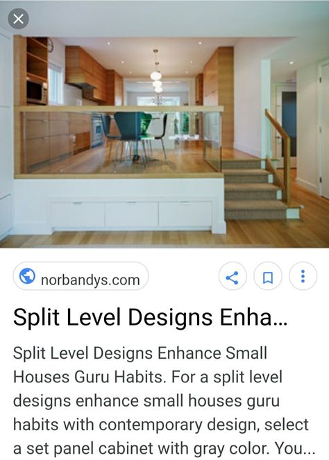 Split Level Extension, Split Level Kitchen Living Room, Split Level Living Room Ideas, Sunken Room, Split Level House Design, Sunroom Additions, Split Level Kitchen, 70’s House, Elizabeth House