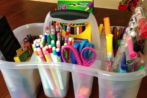 caddy homework supplies Kids Crafts Organization, Homeschool Supplies, Arts And Crafts For Teens, Ideas Para Organizar, Dollar Store Organizing, Homeschool Organization, School Room, Organization Kids, Shower Caddy