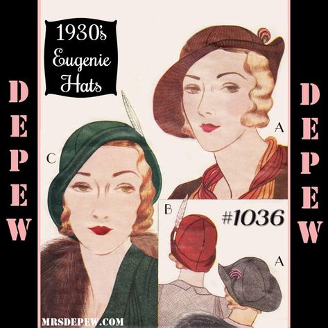 Vintage Sewing Pattern 1930s Ladies' Eugenie Hats 1036 | Etsy 1930s Hats, Hat Patterns To Sew, Velvet Hat, Hat Patterns, Motif Vintage, 1930s Fashion, Couture Vintage, Cloche Hat, Dress Sewing Patterns