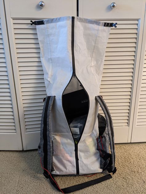 MYOG Backpack V4: Dyneema 5.0 Roll-top - Ten Digit Grid Dyneema Backpack, Myog Backpack, Homemade Backpack, Backpack Design Concept, Roll Top Bag, Bushcraft Backpack, Hiking Day Pack, Backpack Pattern Sewing, Insulated Backpack