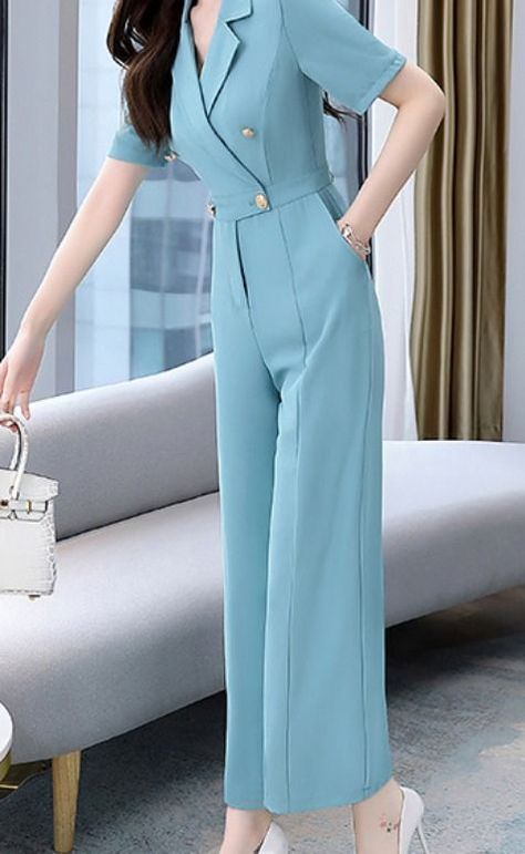 Unique long pastel blue jumpsuit perfect as business wear for work office. For elegant lady. Raise your elegance in a formal professional way. Jump Suites Elegant, Sky Blue Jumpsuit, Jump Suites, Jumpsuits For Ladies, Jumpsuit With Jacket, Unique Jumpsuits, Beautiful Jumpsuits, Colorful Jumpsuit, Jumpsuit For Women