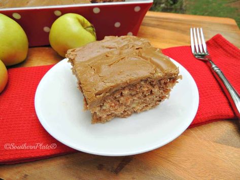 Apple Cake With Caramel Frosting Caramel Apple Cake Recipe, Fall Favorites Recipes, Caramel Apple Cake, Southern Plate, Caramel Fudge, Caramel Frosting, Apple Cake Recipes, Peanut Butter Fudge, A Piece Of Cake